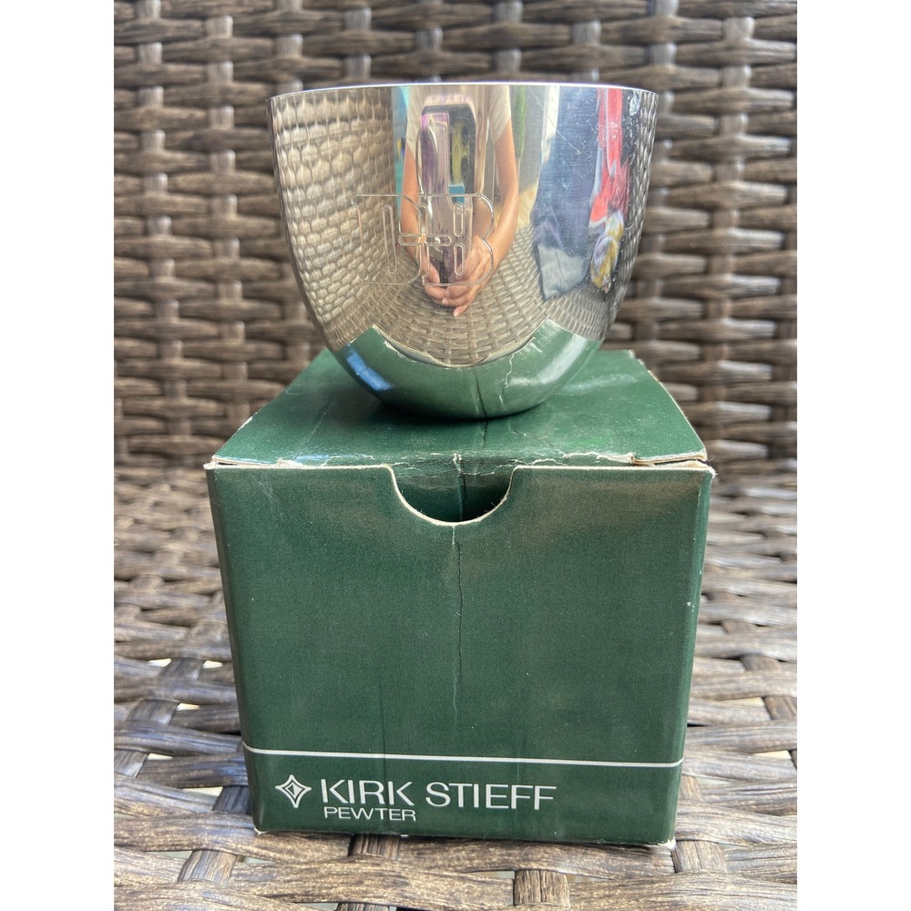 Kirk Stieff Pewter Jefferson Cup Monticello P50 Bright Finish Engraved with Box